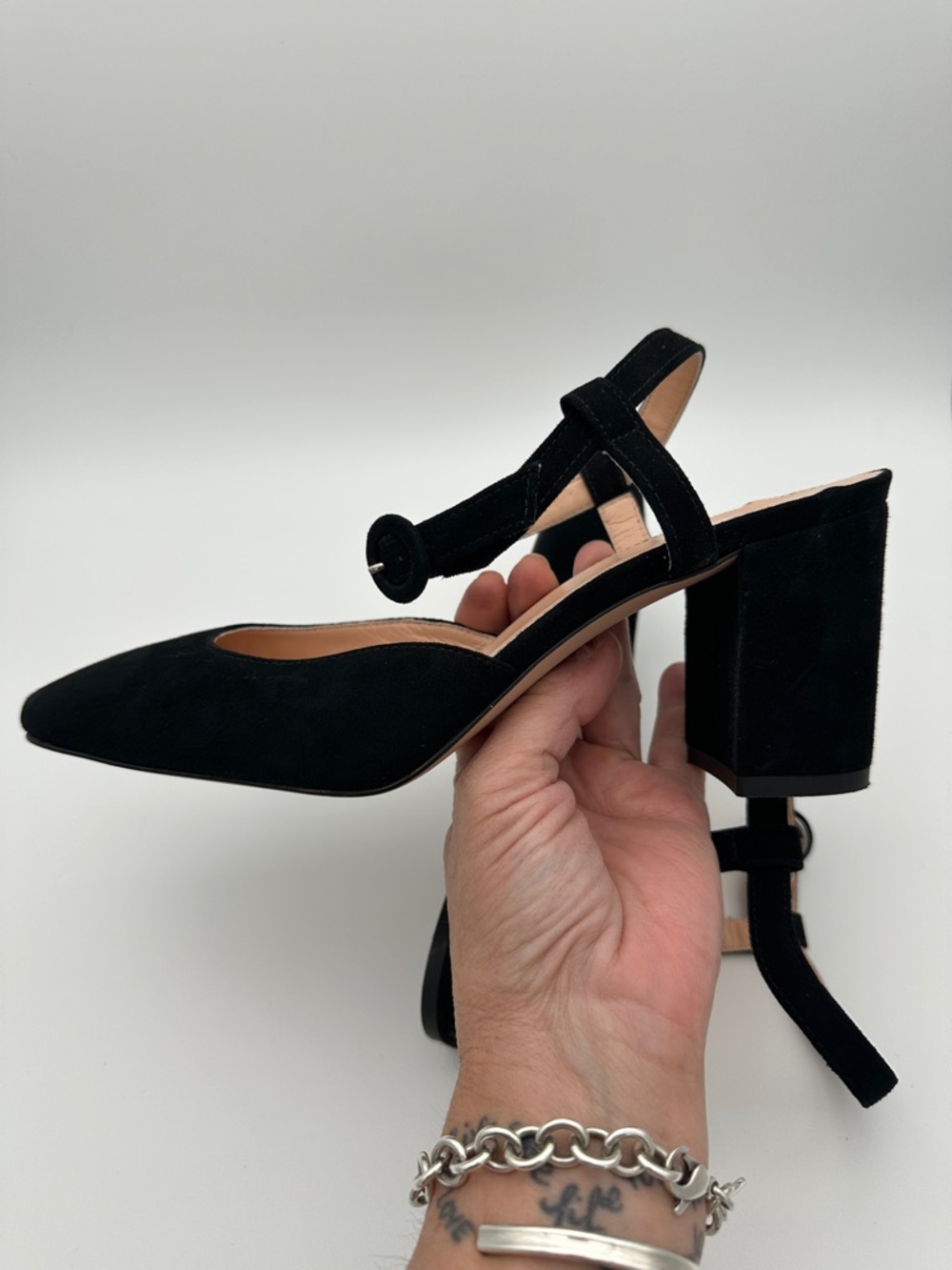 J. Crew Maisie Almond Toe Black Italian Suede Pumps 7.5 Heel 3” Made in Morocco - Picture 5 of 16
